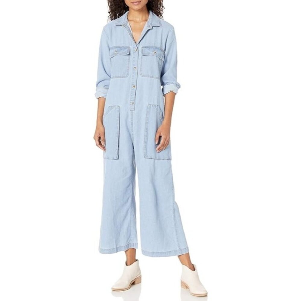 BILLABONG Womens Large Born with It Jumpsuit Chambray Long Sleeve Pockets